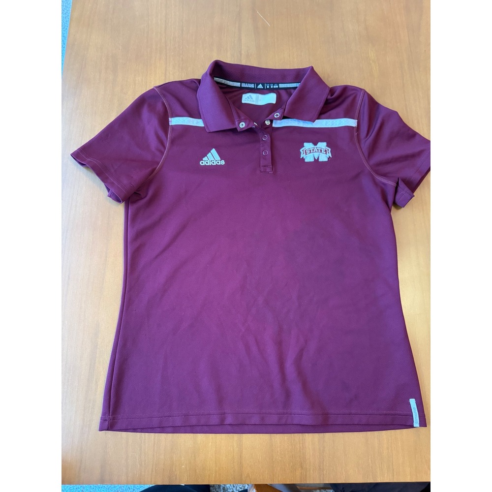Adidas Mississippi State Bulldogs Polo Shirt Maroon White Stripe‎ Women's M